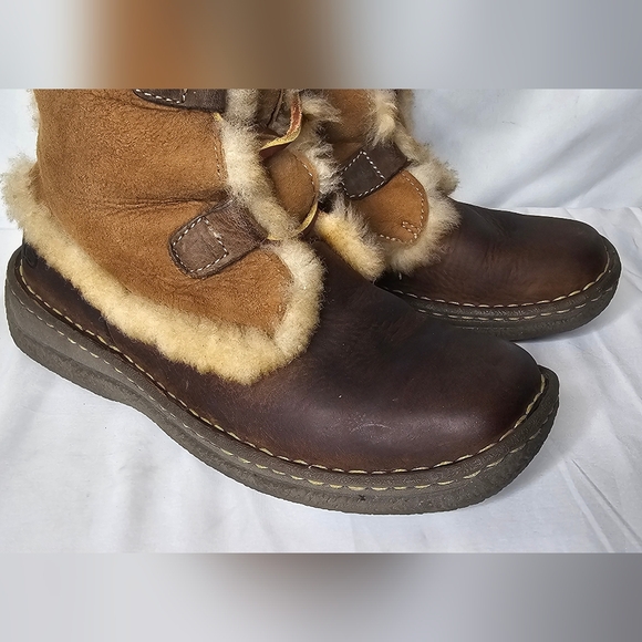 Born Two Tone Telly Leather Suede Shearling Brown Boots 7 / 38 Lace Up - Picture 3 of 13